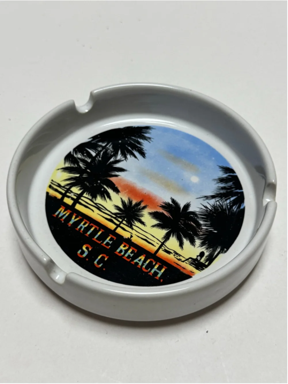 Myrtle Beach SC Souvenir Ashtray Tropical Sunset Design